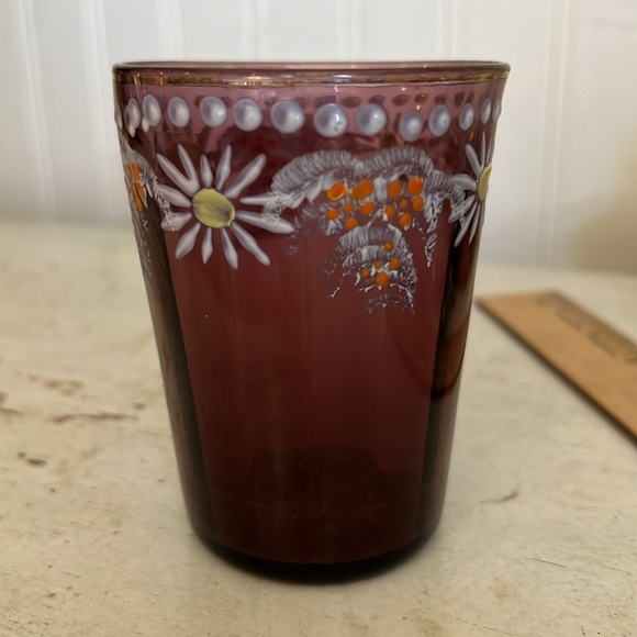 Victorian 1890s antique purple amethyst painted glass cup or drinking glass 4” - Picture 3 of 7